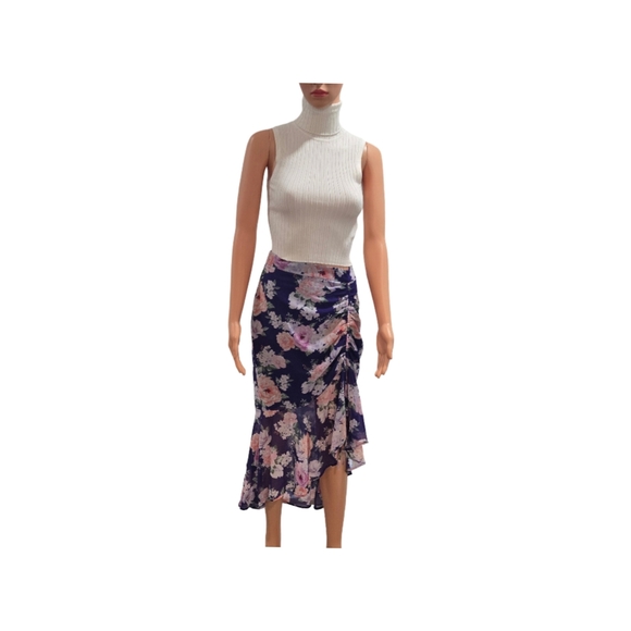 Forever 21 Asymmetrical Ruffled Maxi Skirt in Blue and Pink (New) - Picture 3 of 11